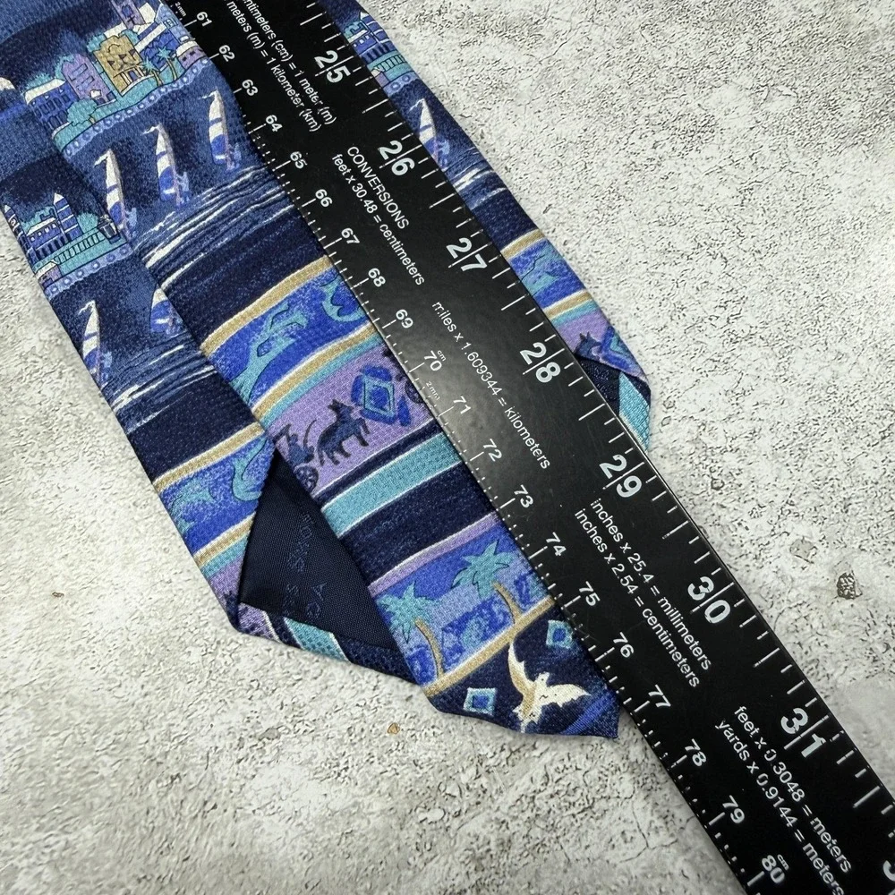 English Sports Shop 100% Silk Tie One Size Blue Striped Made‎ In Italy Necktie